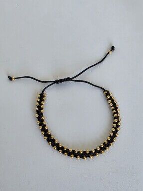 Handmade Adjustable Black Macrame Bracelet Gold Beads Minimalist Boho